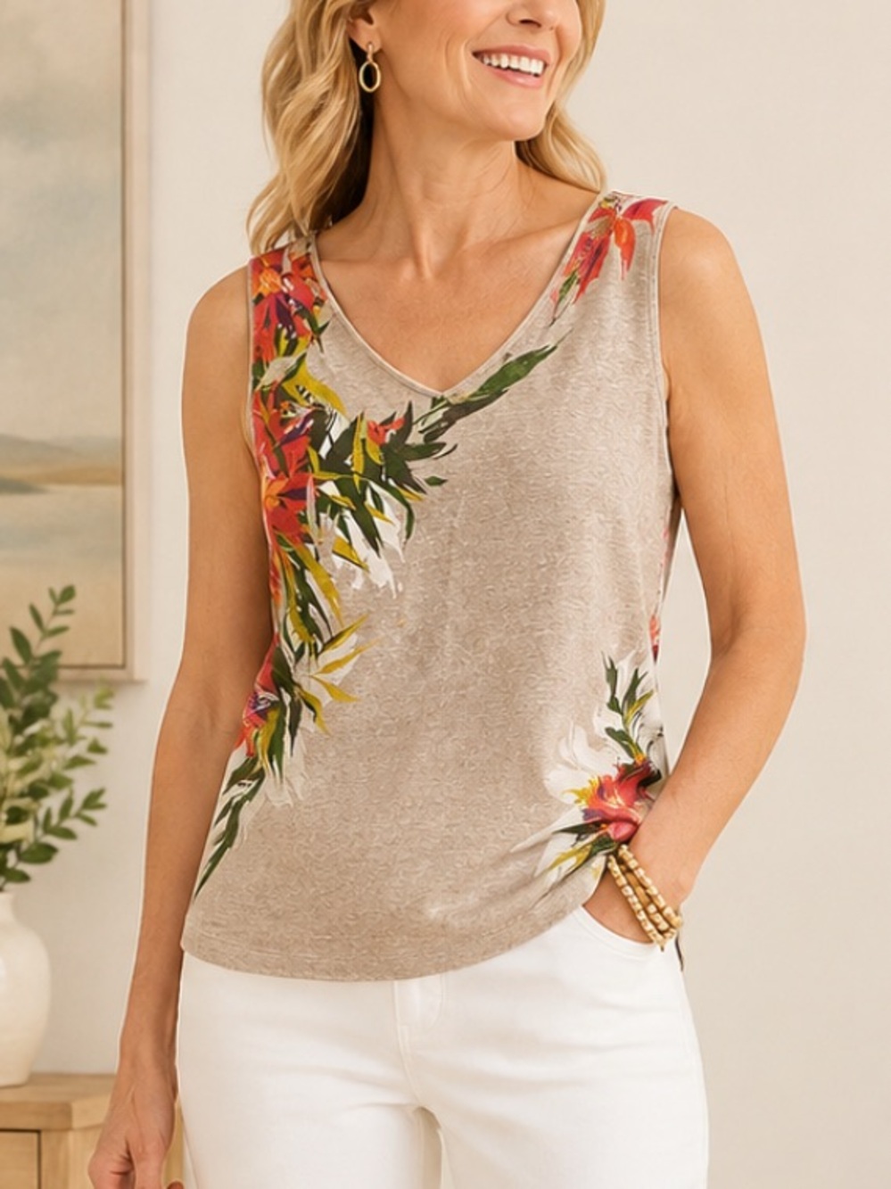 J. Jill Linen Floral Tropical Tank Top, 1X